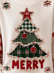 Casual Vintage Crew Neck Christmas Tree Sweatshirt