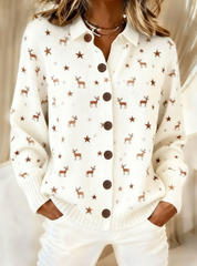 Women's Winter Christmas Animal Art Printed Casual Top