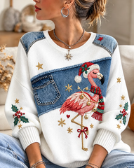 Women's Christmas Flamingo Print Casual Sweater