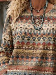 Casual Abstract Bohemian Crew Neck Long Sleeve T-shirt