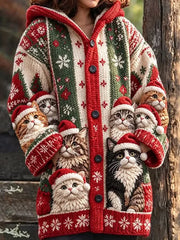 Women Christmas Cat Long Sleeve Comfy Casual Cardigan