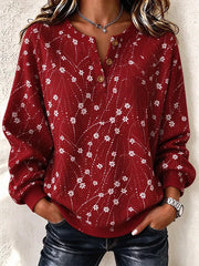 Casual Floral Henley Collar Daily Long Sleeve Sweatshirt