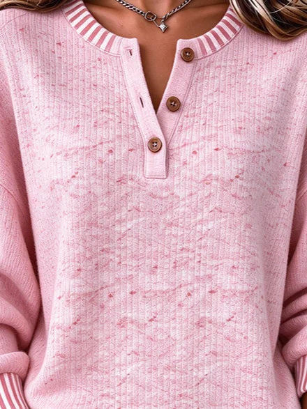 Casual Striped Solid Henley Collar Long Sleeve Sweatshirt