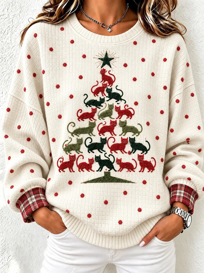 Casual Unique Polka Dots Crew Neck Long Sleeve Sweatshirt