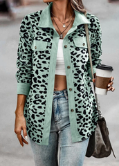 Women Casual Lapel Button Leopard Print Jacket