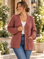 Cable Knit Button Front Pocket Cardigan