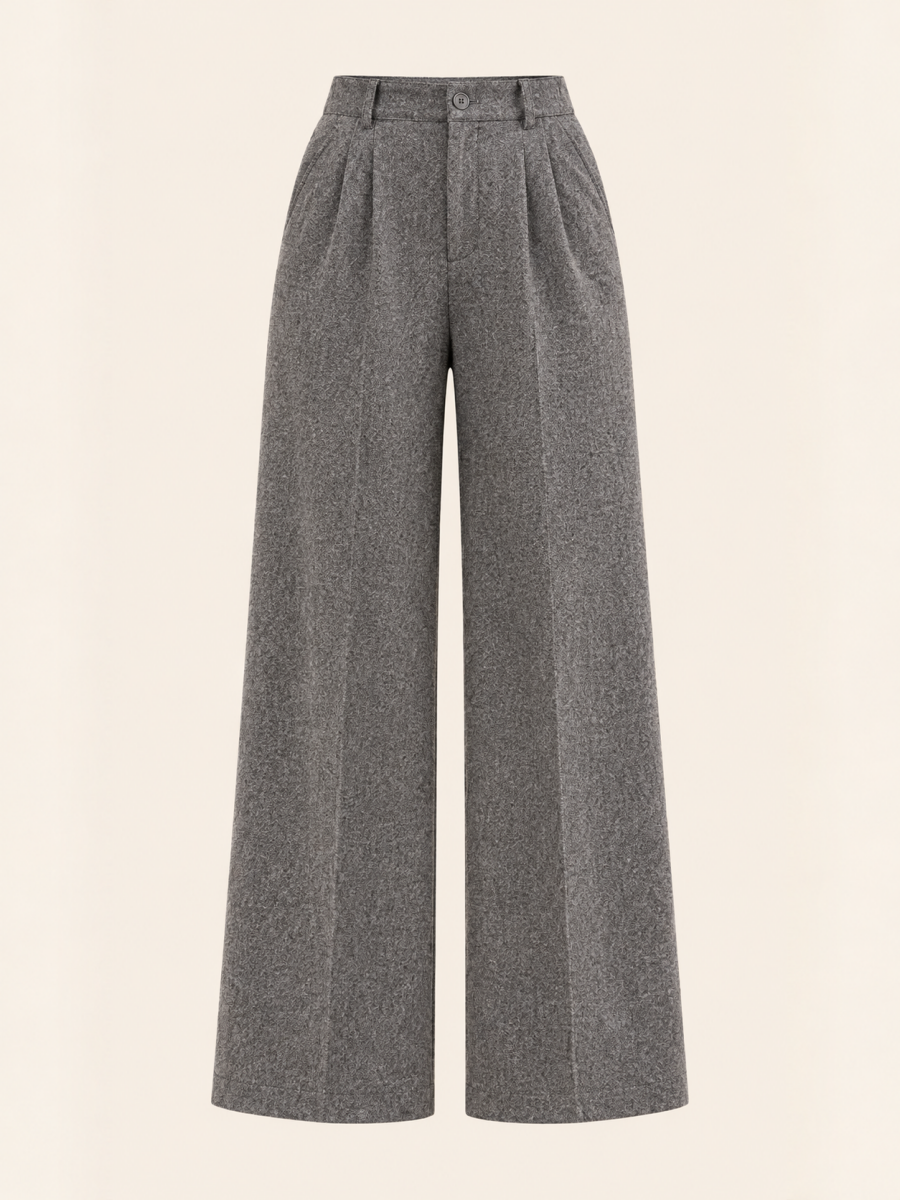 Grey Speckled Pleated High Waist Wide Leg Trousers