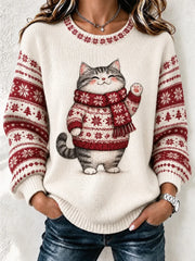 Casual Cat Henley Collar Long Sleeve Sweatshirt