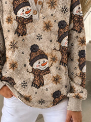 Vintage Christmas Snowman Festive Henley Collar Long Sleeve Sweatshirt