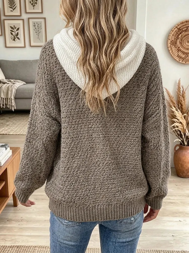 Women's Cozy Two Tone Tassel Drawstring Knit Hoodie