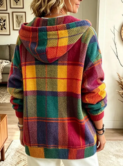Women's Cozy Colorful Plaid Zip Up Hooded Jacket