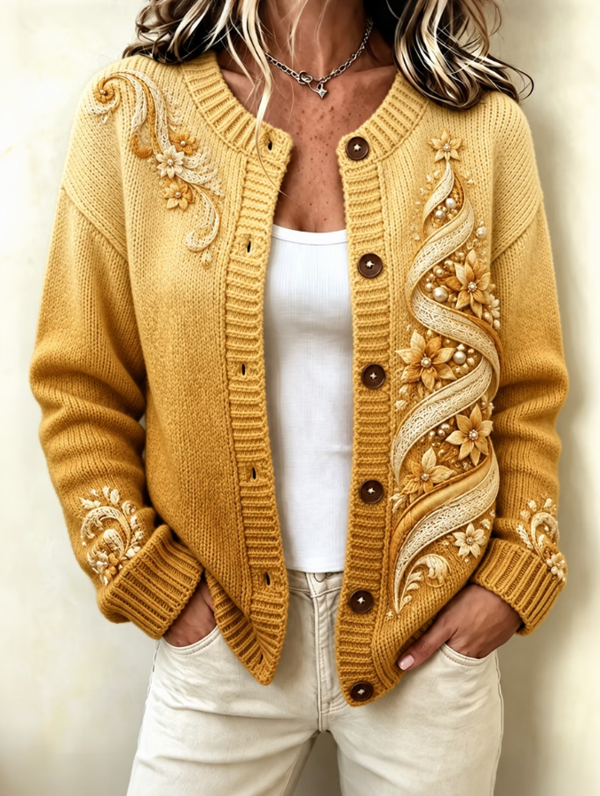 Women Christmas Tree Art Print Knitted Casual Cardigan