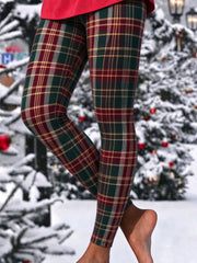 Women Plaid Casual All Season Printing Long Leggings