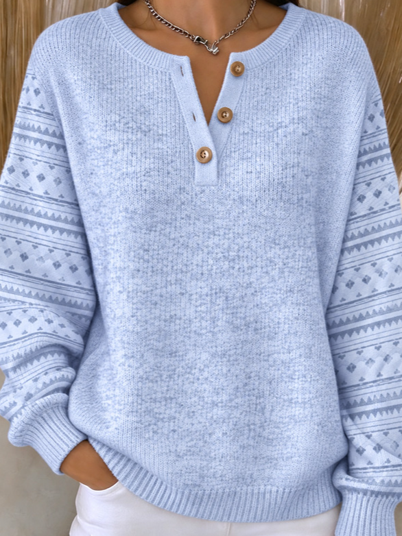 Casual Geometric Henley Collar Long Sleeve Sweatshirt