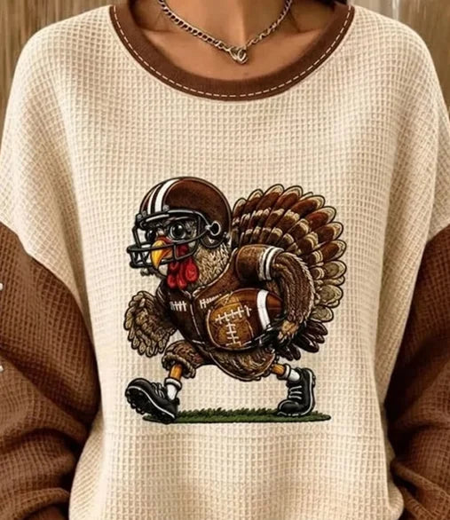 Sporty Casual Color Block Turkey Crew Neck Long Sleeve Sweatshirt
