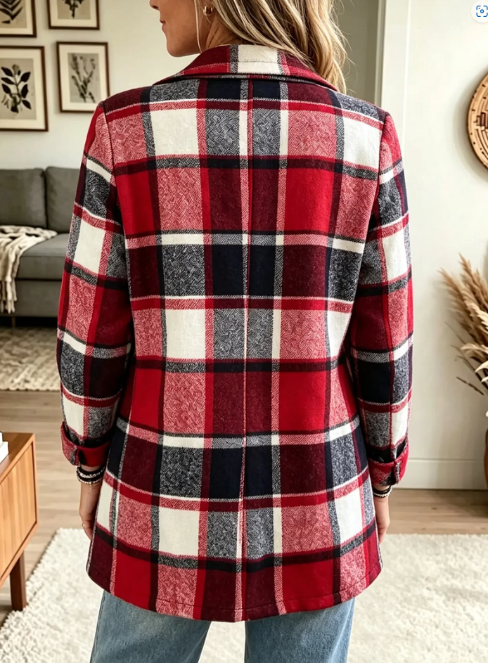 Women's Elegant Plaid Print Open Front Cardigan Coat