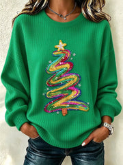 Sparkly Casual Christmas Tree Crew Neck Long Sleeve Sweatshirt