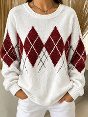 Women Classic Geometric Crew Neck Casual Spring Fall Long Sleeve Sweatshirt