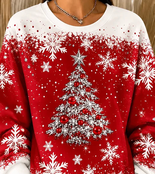 Casual Snowflake Crew Neck Long Sleeve Sweatshirt