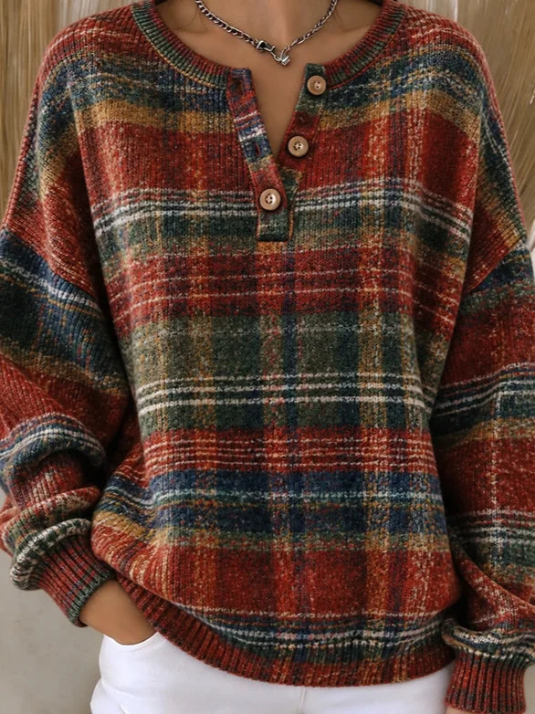 Casual Rustic Striped Henley Collar Long Sleeve Sweatshirt