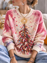 Women Christmas Tree Colorful Long Sleeve Comfy Casual Sweater
