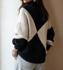 Women Elegant Color Block Turtleneck Casual Sweater