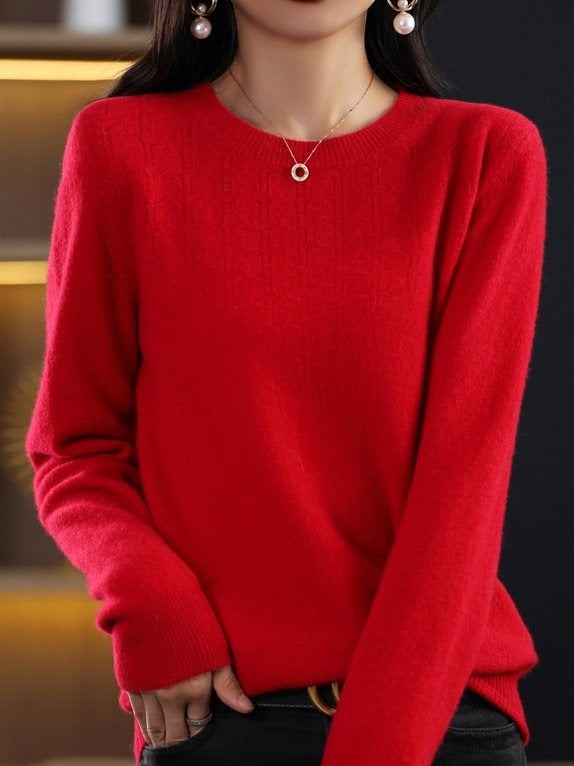 Plain Casual Loose Long Sleeve Crew Neck Yarn/Wool Yarn Daily Sweater