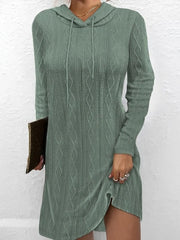 Solid Hoodie Long Sleeve Casual Midi Dress