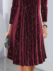 Geometric V-neck Long Sleeve Comfy Casual Buckle Maxi Dress
