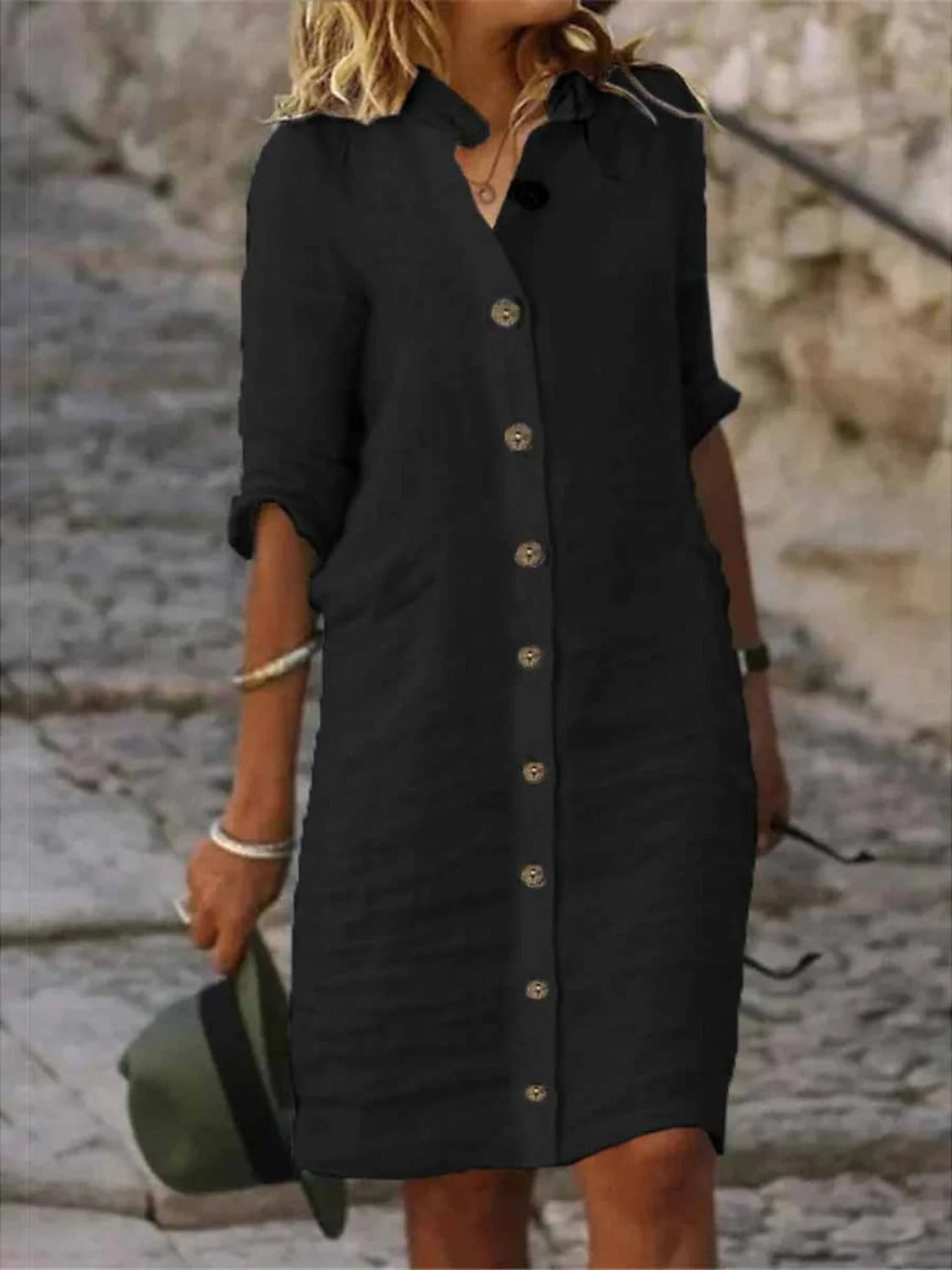 Cotton and Linen Plain Casual Dress
