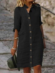 Cotton and Linen Plain Casual Dress