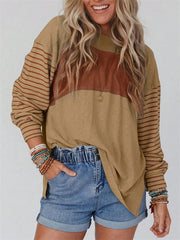 Striped Crew Neck Long Sleeve Loose Blouse