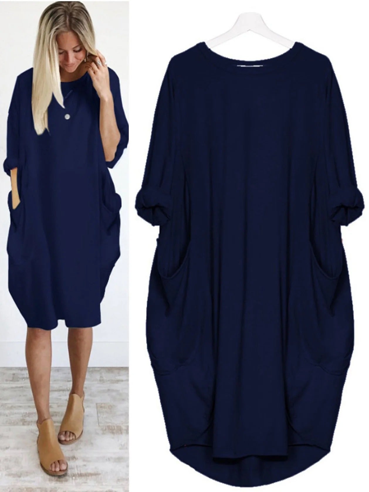 Solid Crew Neck Short Sleeve Loose Blouse