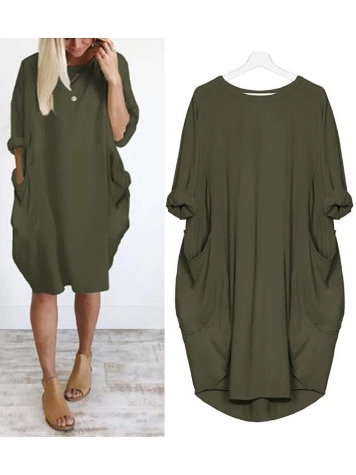 Solid Crew Neck Short Sleeve Loose Blouse