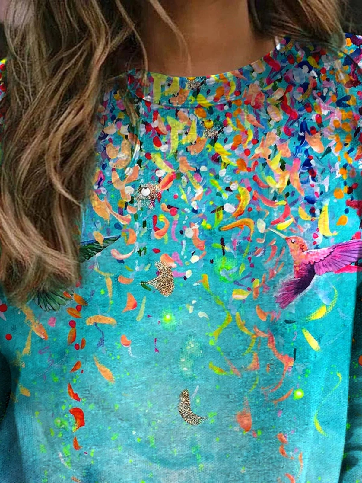 Multicolor Round Neck Long Sleeve Casual Loose Daily Sweatshirt