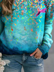 Multicolor Round Neck Long Sleeve Casual Loose Daily Sweatshirt