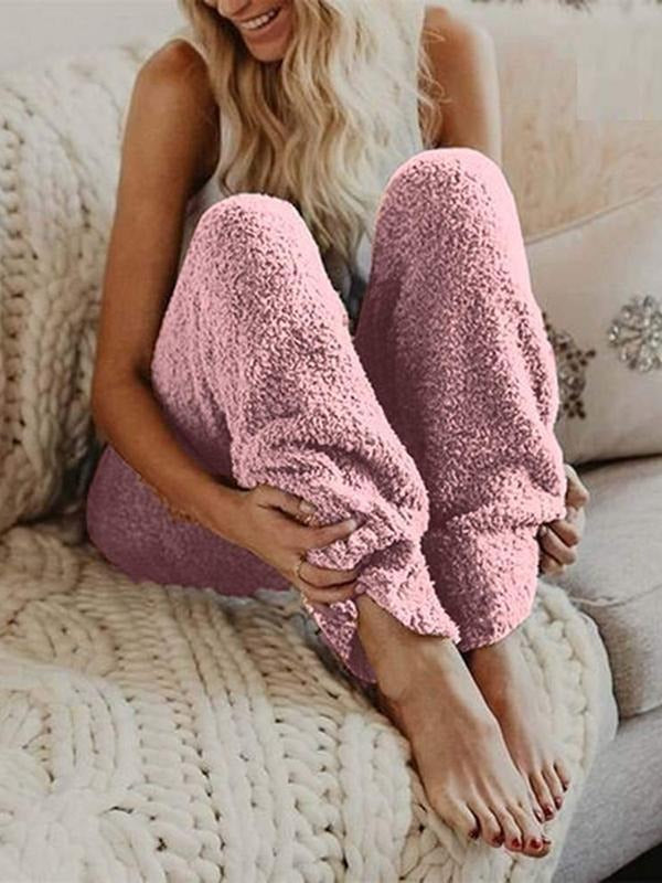 Women's Solid Color Fleece Casual Thermal Pants