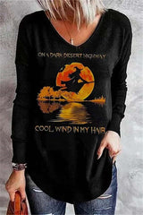 Women's Halloween Black Witch Letter Print V Neck Blouse