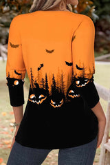 Women's Halloween Orange Halloween Split Neck Long Sleeve Blouse