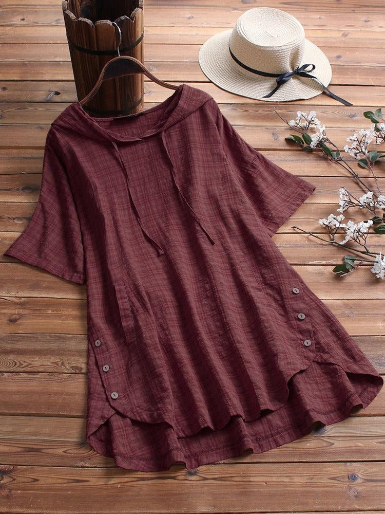 Women's Halter Solid Color Pockets Short Sleeves Blouse