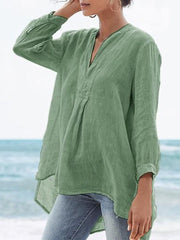 Solid Color Casual V-neck 3/4 Sleeves Blouse