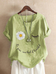 Daisy Letter Print Round Neck Short Sleeves T-shirt