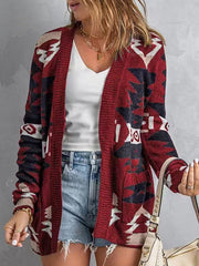 Geometric Print Casual Long Sleeves Sweater Cardigan