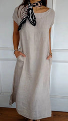 Pure white round neck short sleeve pocket skirt
