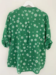 Daisy Print Stand Collar Buttons Long Sleeves Blouse