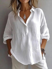 Casual Solid Color Lapel Long Sleeve White Blouse
