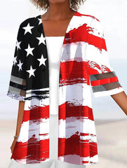 Star Stripe Print Half Sleeve Casual Daily Cardigan