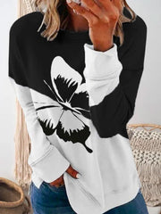 Butterfly Print Round Neck Long Sleeves Sweatshirt