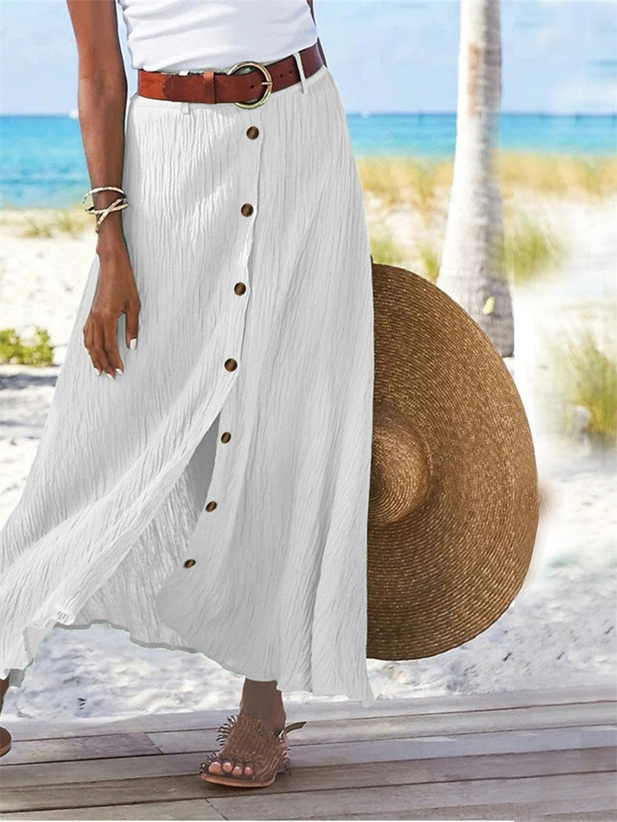Solid Straight Fashion Split Button Maxi High Waist Skirt