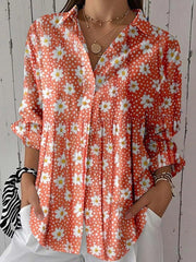 Romantic Floral Print Long Sleeve Tops
